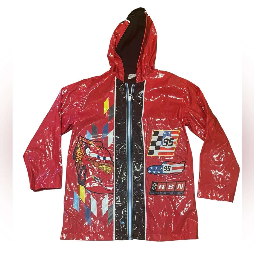 Disney Red and Black Lightning McQueen Rain Jacket Size 9/10 youth-like new